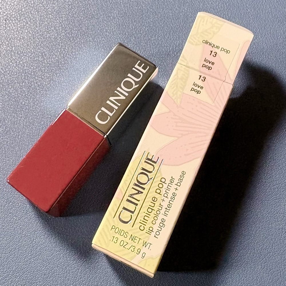 Clinique Pop Lip Colour + Primer Rouge Intense + Base 13 Love Pop NIB 3.9g/.13oz